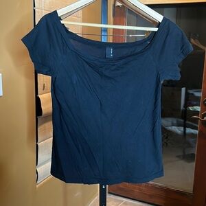 Bobi Los Angeles 100% Cotton Boatneck Off Shoulder Black Top Size Small